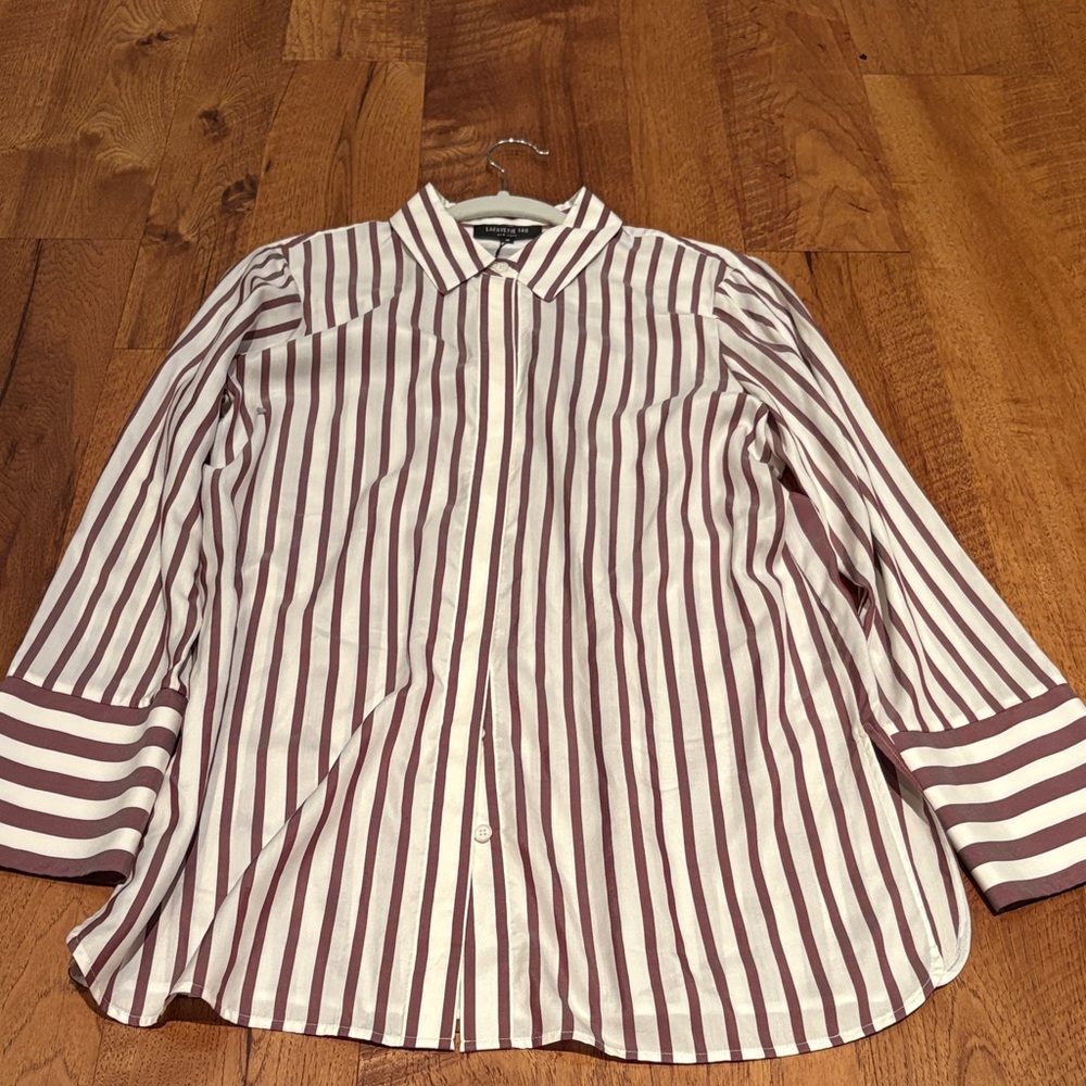 NWT Lafayette 148 Woman’s Lingonberry Multi Striped Button Down Size M